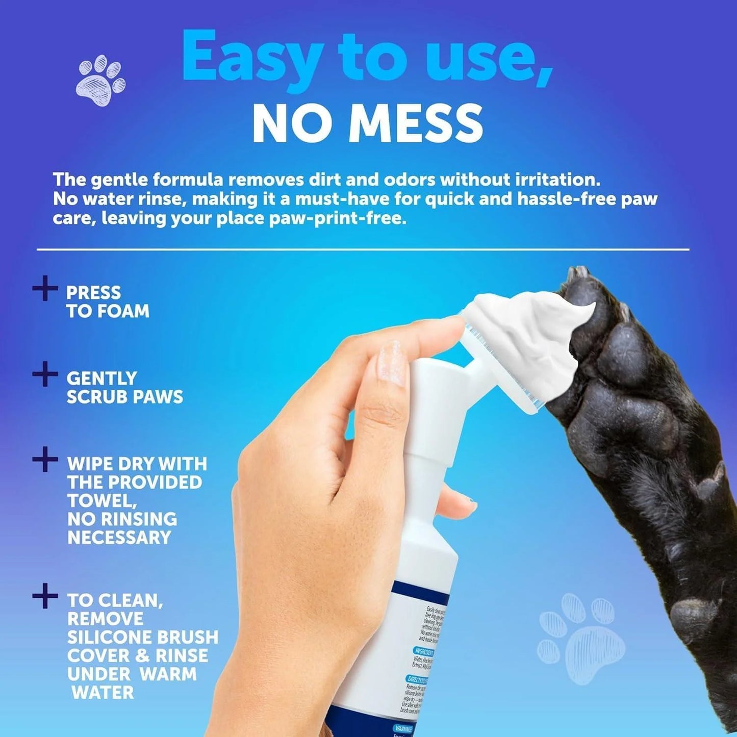 Dog Paw Cleaner with Silicone Brush & No-Rinse Foaming Cleanser (5 fl oz) – Easy, Mess-Free Cleaning