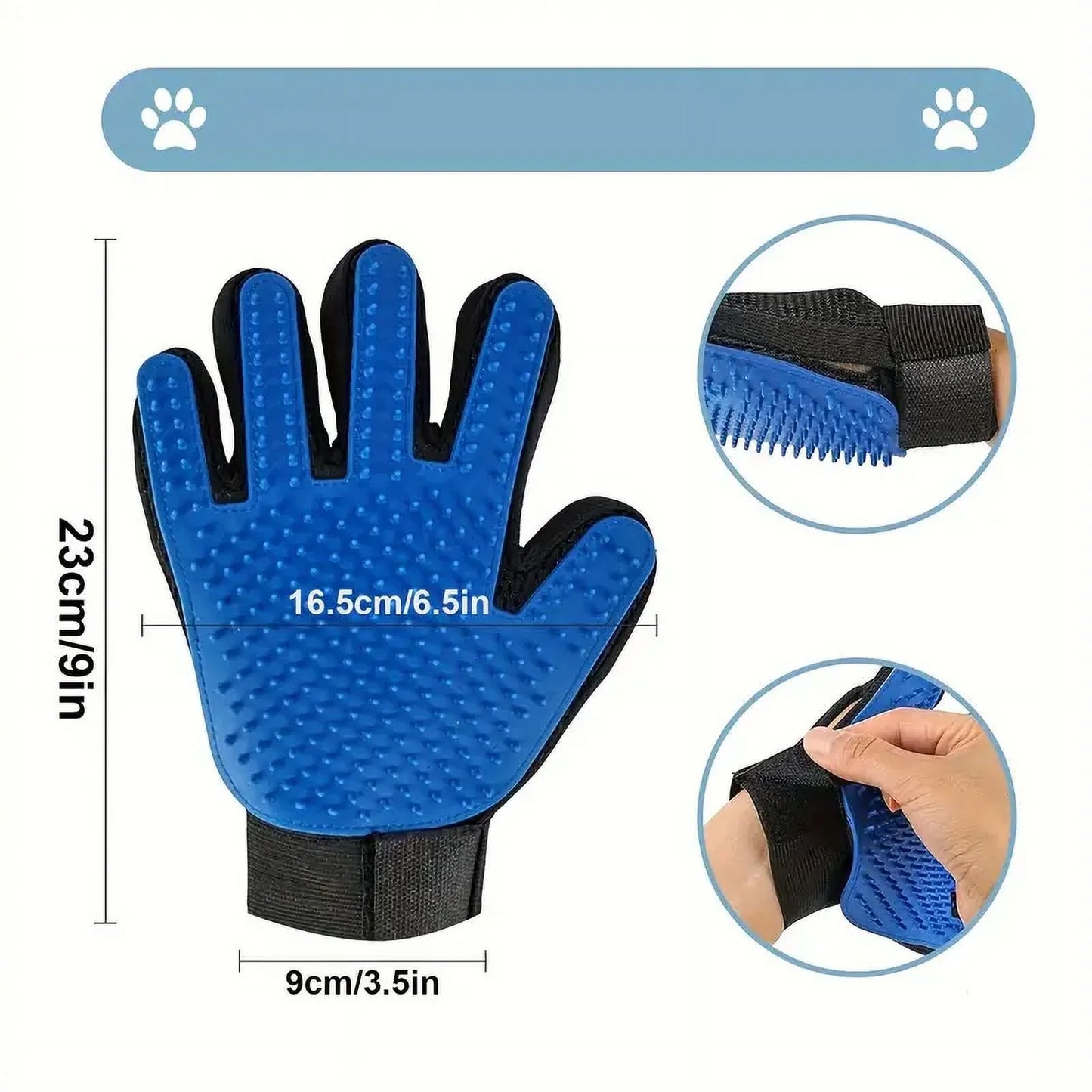 Pet Grooming Gloves for Dogs & Cats – 1 Pair Blue Deshedding Mitts, Hair Remover & Massage Brush