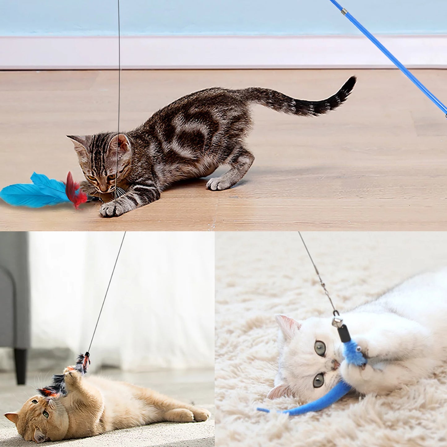 12-Piece Interactive Cat Toy Set – Feather Wands & Tunnel Fun (2-Pack, Multicolor)