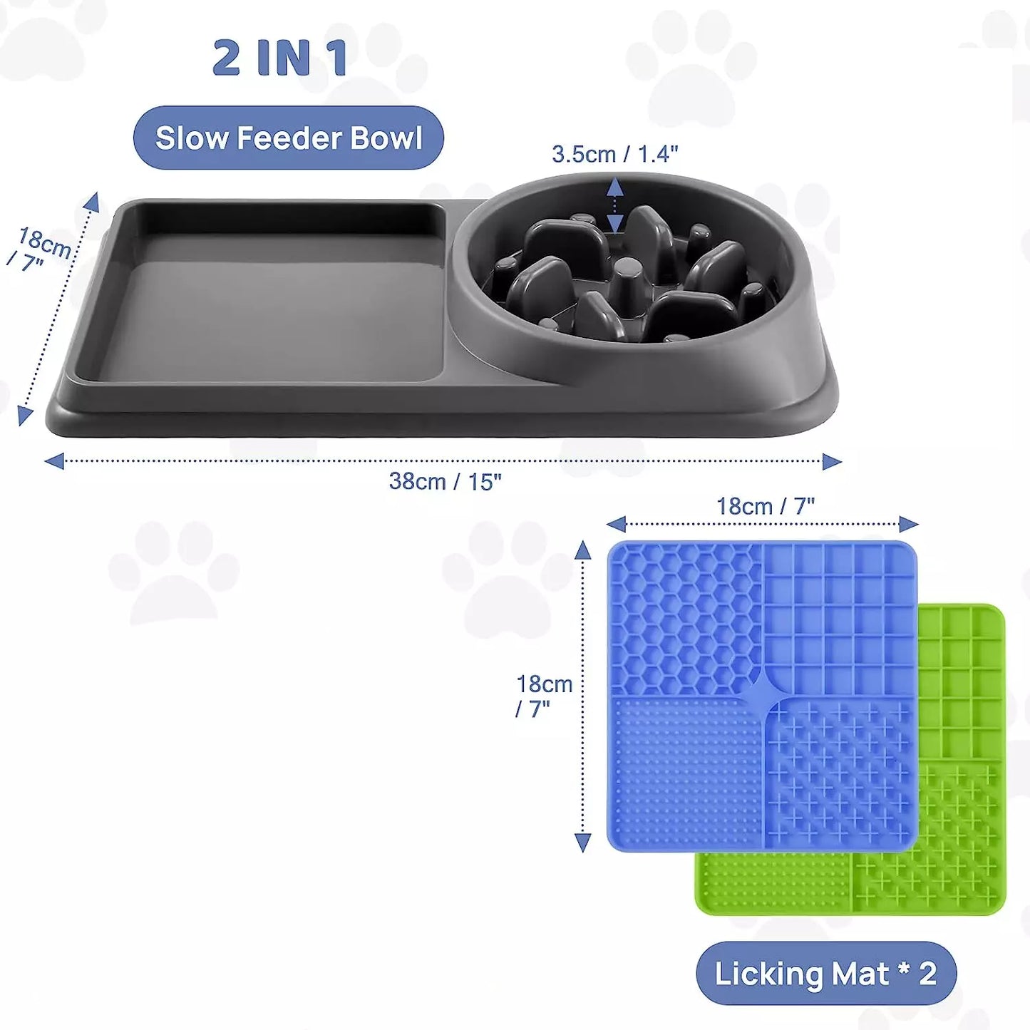 2-in-1 Dog Slow Feeder Bowl & Licking Mat – Premium Dog Food Bowl with 2 Lick Pads for Fun, Slow Eating