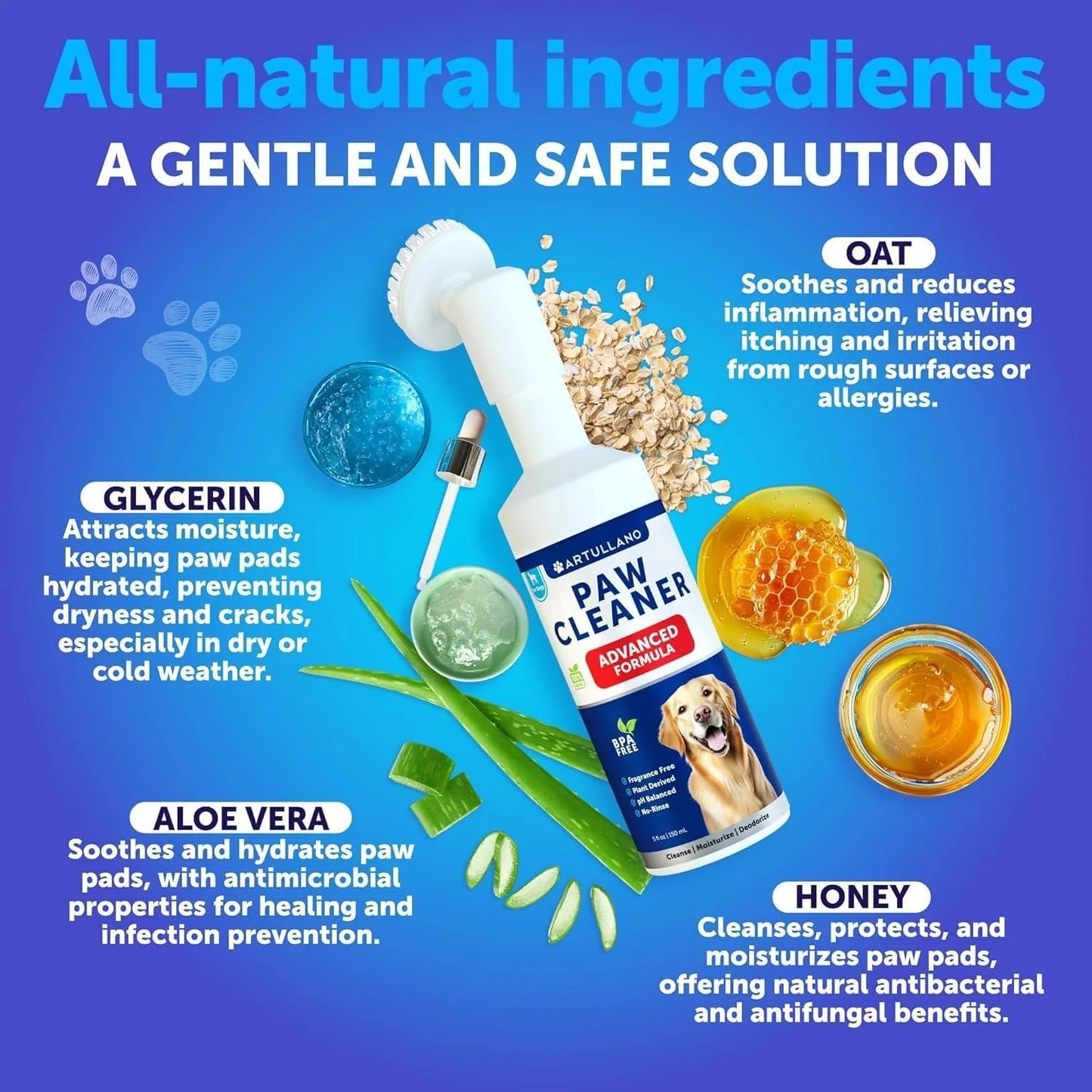 Dog Paw Cleaner with Silicone Brush & No-Rinse Foaming Cleanser (5 fl oz) – Easy, Mess-Free Cleaning