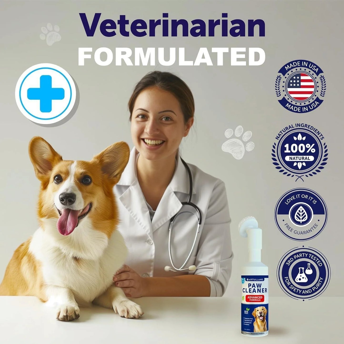 Dog Paw Cleaner with Silicone Brush & No-Rinse Foaming Cleanser (5 fl oz) – Easy, Mess-Free Cleaning