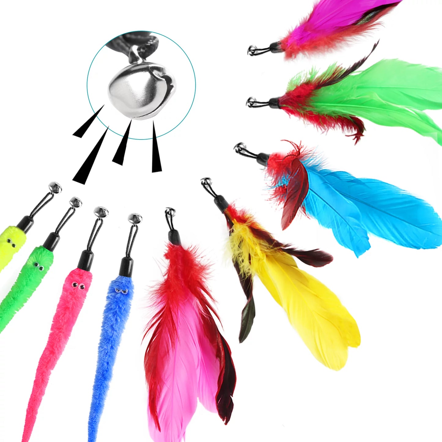 12-Piece Interactive Cat Toy Set – Feather Wands & Tunnel Fun (2-Pack, Multicolor)