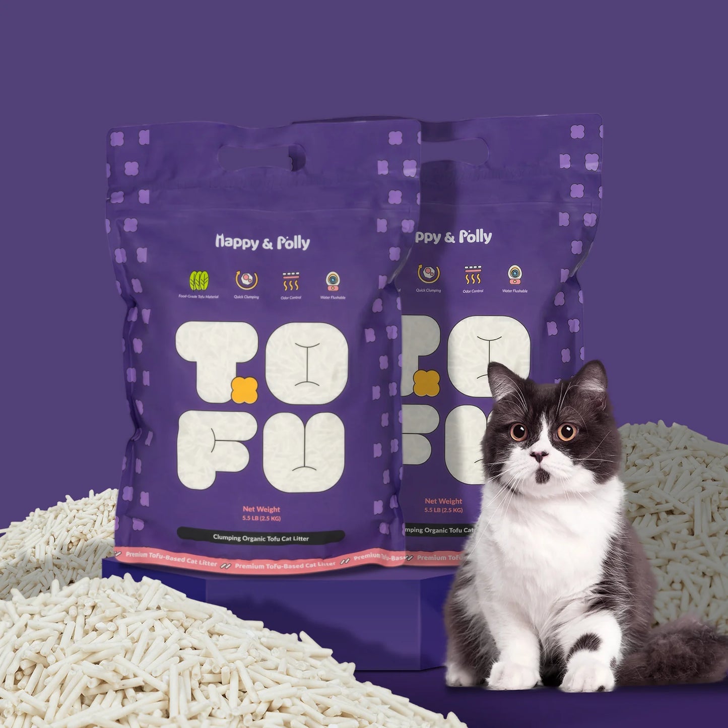 Happy&Polly Tofu Cat Litter-Clumping 100% Organic Tofu Cat Litter