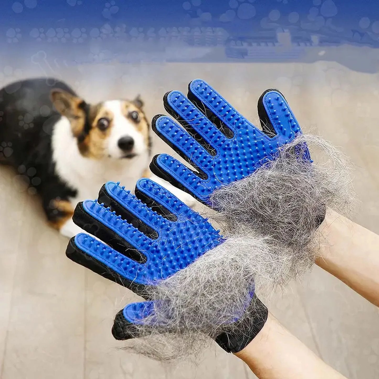Pet Grooming Gloves for Dogs & Cats – 1 Pair Blue Deshedding Mitts, Hair Remover & Massage Brush