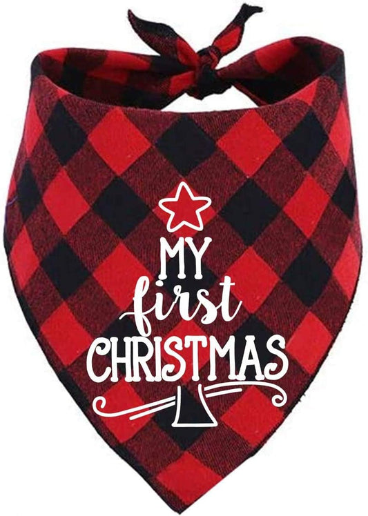 Dog’s First Christmas Bandana – Red Plaid Holiday Puppy Scarf