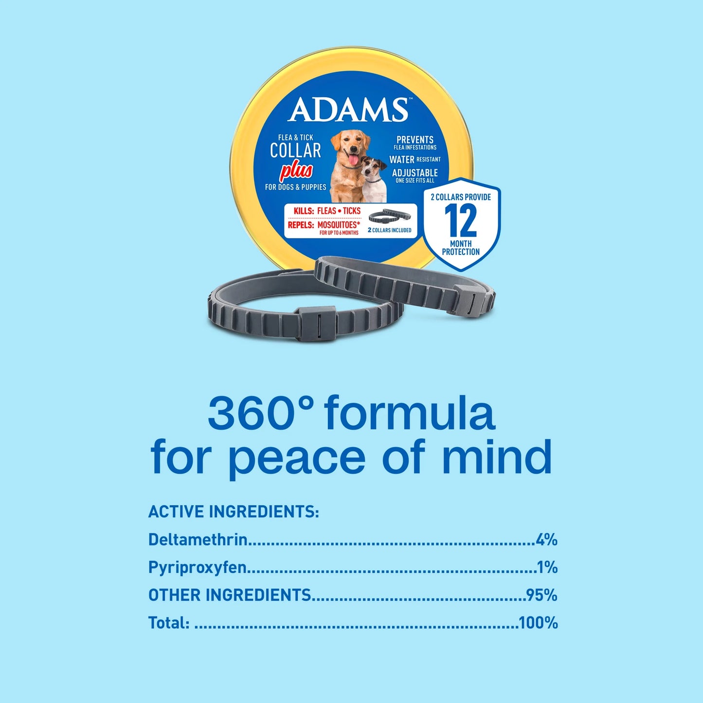 Flea & Tick Collar for Dogs & Puppies – 2 Pack, 12-Month Protection, Adjustable One-Size Fit, Repels Fleas, Ticks & Mosquitoes (Not for Sale in CA)
