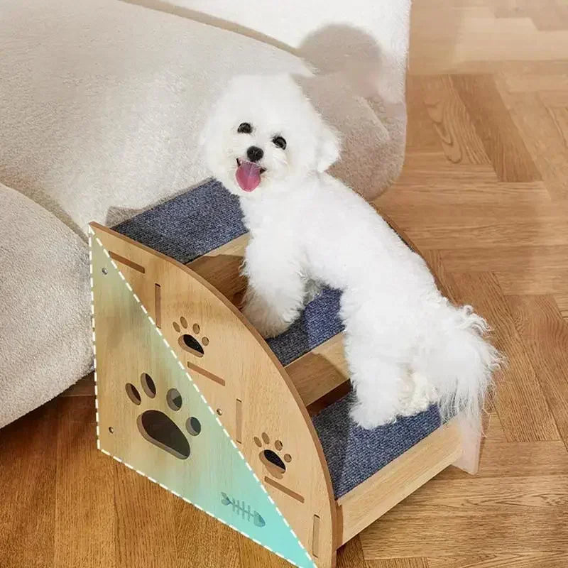 Wooden Pet Stairs for Bed – Non-Slip Dog Steps & Ramp for Small and Medium Pets, Safe Climbing Access to High Beds