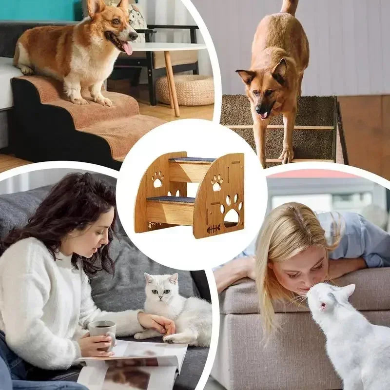 Wooden Pet Stairs for Bed – Non-Slip Dog Steps & Ramp for Small and Medium Pets, Safe Climbing Access to High Beds