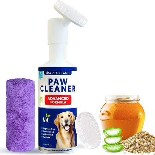 Dog Paw Cleaner with Silicone Brush & No-Rinse Foaming Cleanser (5 fl oz) – Easy, Mess-Free Cleaning