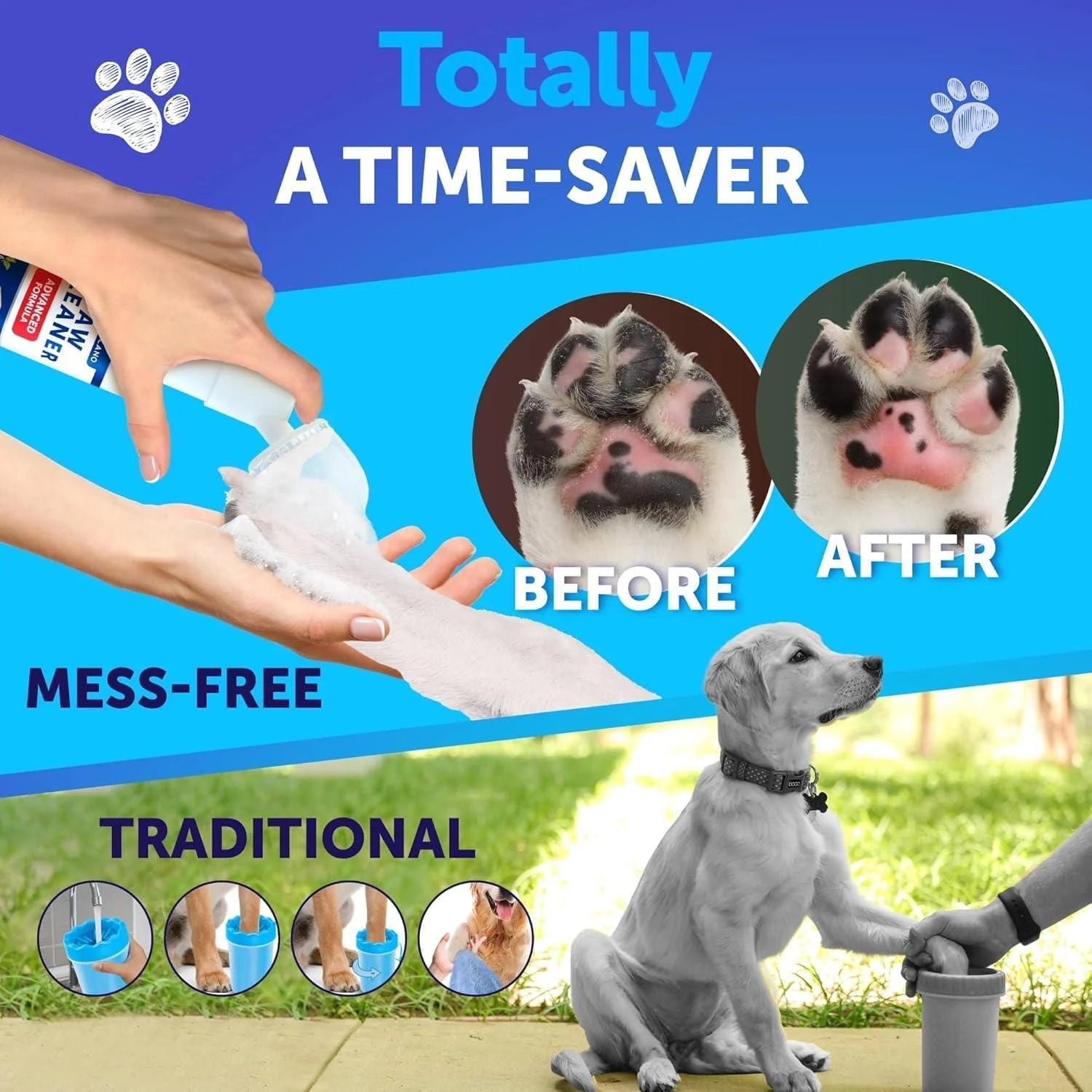 Dog Paw Cleaner with Silicone Brush & No-Rinse Foaming Cleanser (5 fl oz) – Easy, Mess-Free Cleaning
