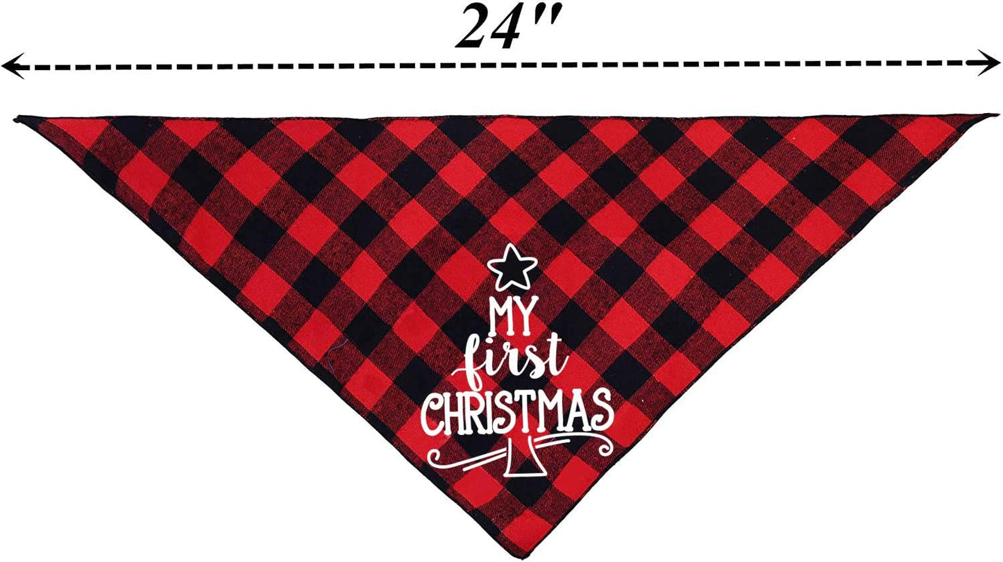 Dog’s First Christmas Bandana – Red Plaid Holiday Puppy Scarf