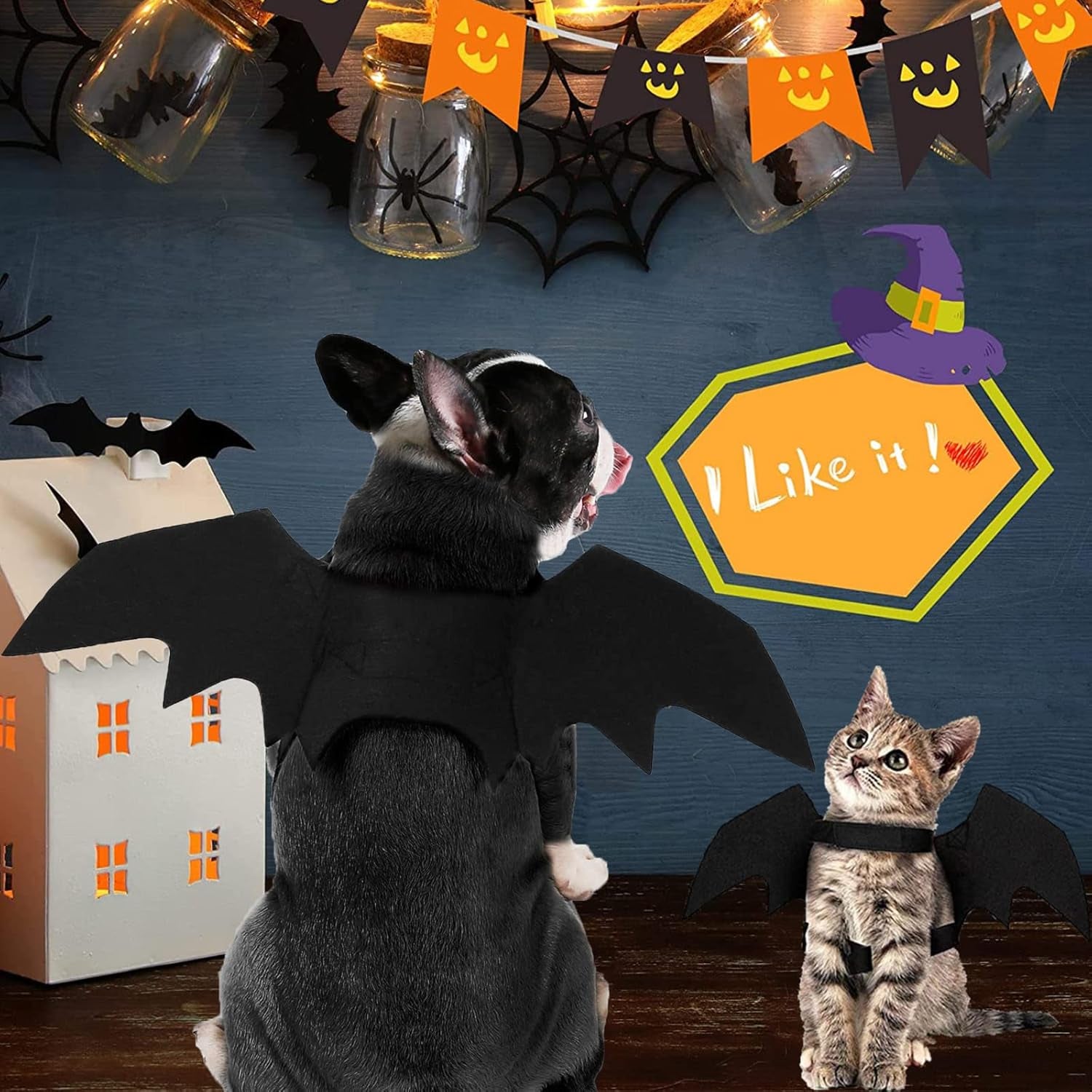 Halloween Pet Bat Wings – Funny Cosplay Costume for Small, Medium & Large Dogs & Cats (Size L)