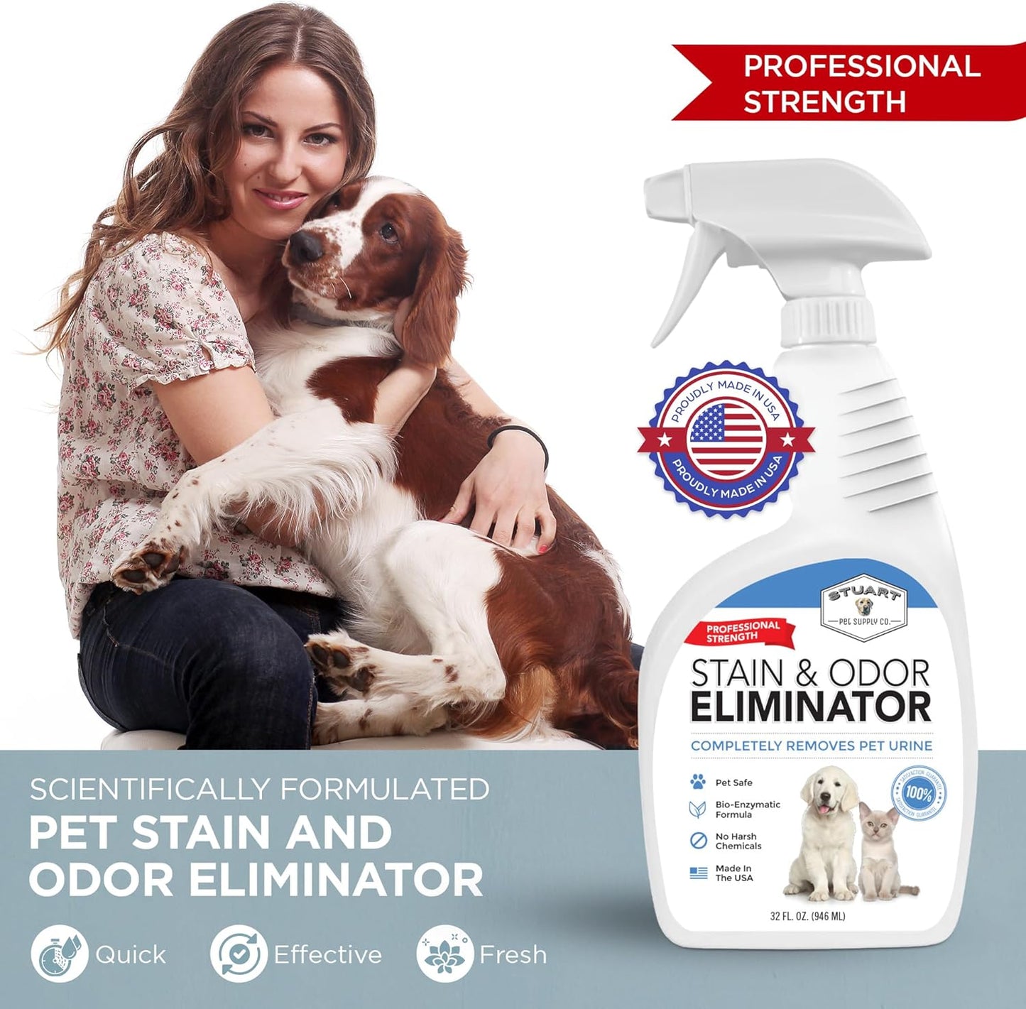 Pro-Strength Pet Stain & Odor Eliminator – Enzymatic Urine Cleaner for Dogs & Cats (32 oz.)