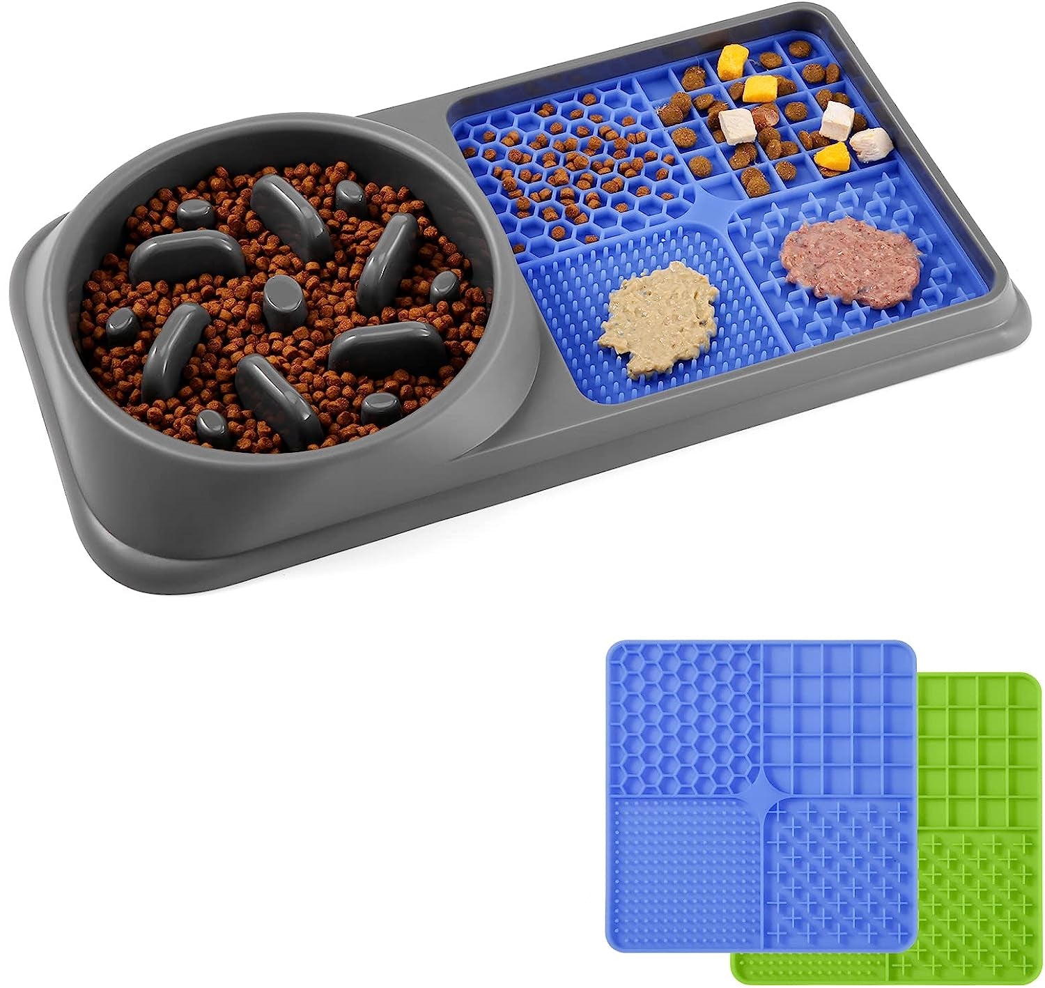 2-in-1 Dog Slow Feeder Bowl & Licking Mat – Premium Dog Food Bowl with 2 Lick Pads for Fun, Slow Eating