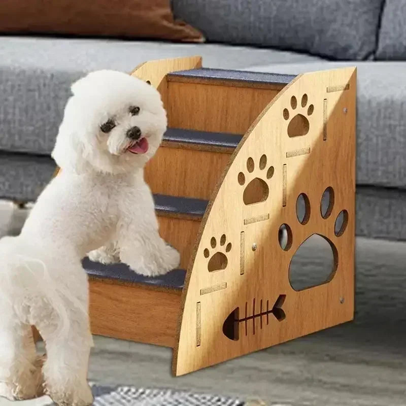 Wooden Pet Stairs for Bed – Non-Slip Dog Steps & Ramp for Small and Medium Pets, Safe Climbing Access to High Beds