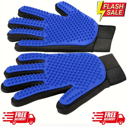 Pet Grooming Gloves for Dogs & Cats – 1 Pair Blue Deshedding Mitts, Hair Remover & Massage Brush