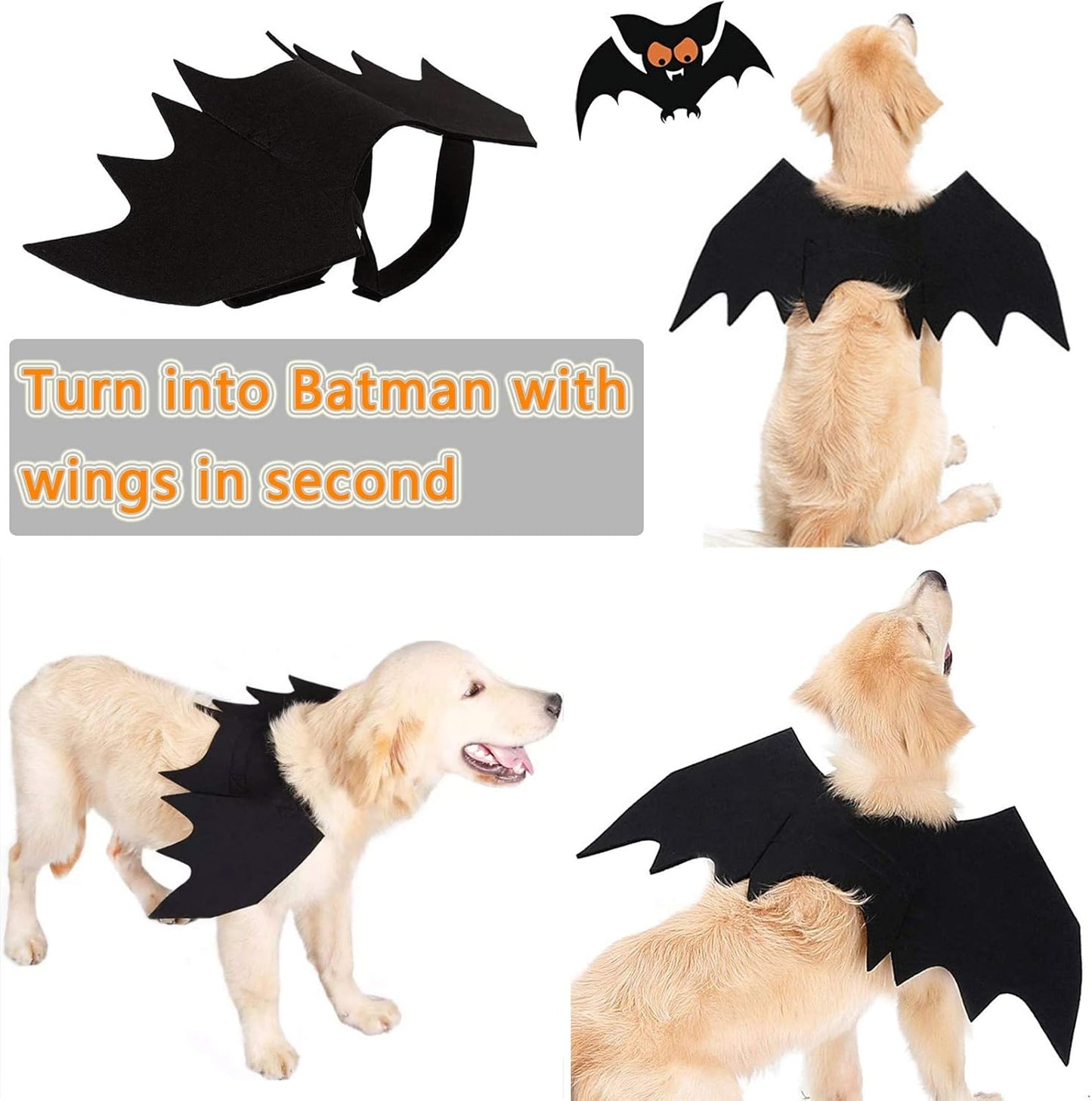 Halloween Pet Bat Wings – Funny Cosplay Costume for Small, Medium & Large Dogs & Cats (Size L)